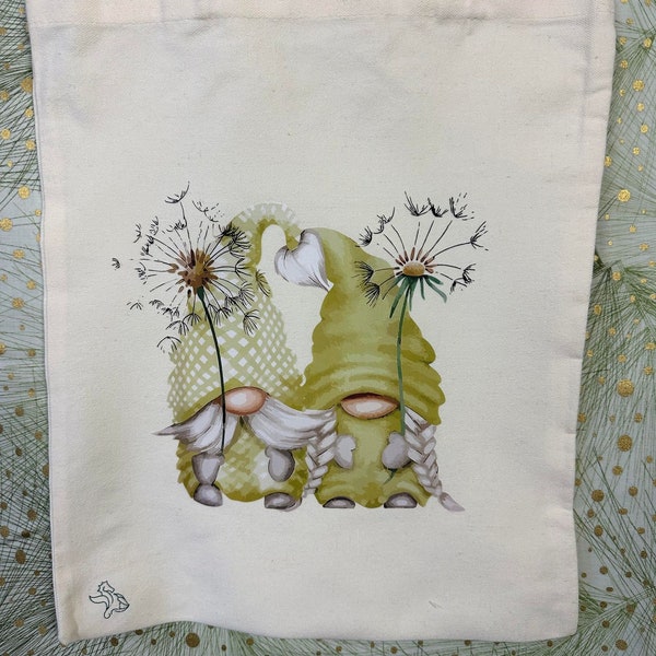 Canvas Tote Bag- Spring Gnome Cotton Canvas Tote Bag  -11 in x 14 in canvas market bag - book bag