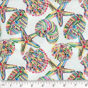 Seashell Fabric in White for Quilting & Sewing - Choose Your Cut, 100% Cotton Material, Machine Washable - Dryable - Beach Inspired Design