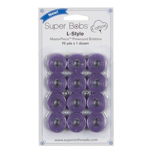 Pre-filled Bobbins Super Bobs MasterPiece Cotton 70yd Prewound Bobbins 12ct L-Style Lavender quilting thread
