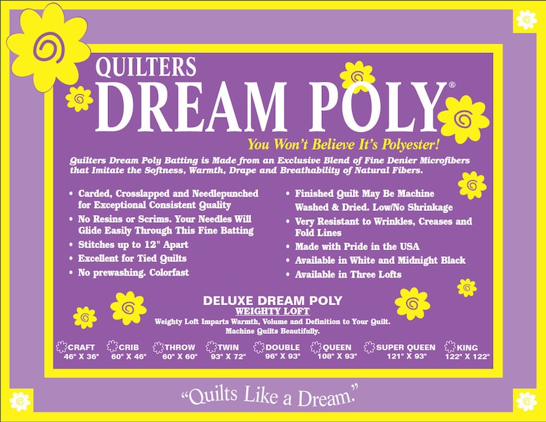 Batting Quilters Dream Poly Deluxe Queen Size Quilt Batt Quilting Crafting Sewing