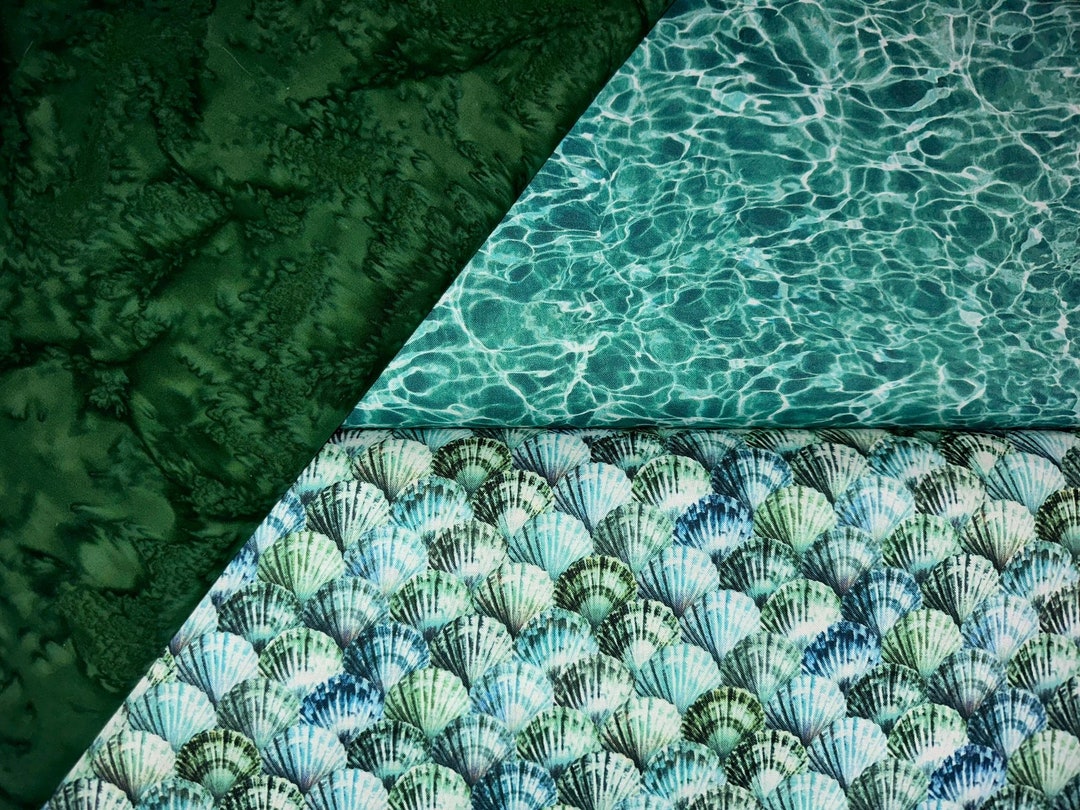 Picture of Beach Fabric Seashell 3 Yard Quilt Kit Cotton Fabric Bundle Aqua ...