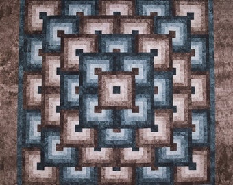 Hand Dyed Cotton Quilt Kit: Queen Size Illusions Teal Brown