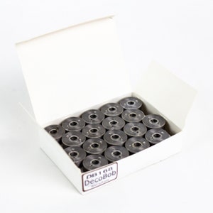 Pre-filled Bobbins - Wonderfil DecoBob Prewound Bobbins Size L 36ct Charcoal # DBLL-168 - 36 pack - 80 wt quilting, embroidery