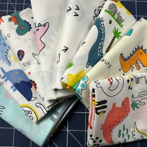Fat Quarter 8 Pack - Dinosaur Theme Cotton Fabric - Sewing - Crafting Fabric