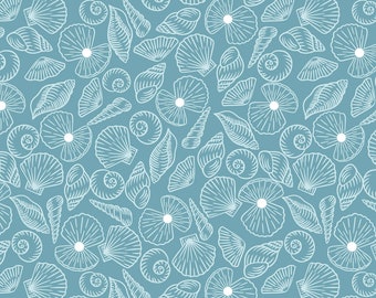 Ocean Pearls Seashell Fabric - Pearl Shells on Island Blue -Lewis & Irene Fabric Collection-A828.3 Cotton Quilt Fabric - Choose Your Cut