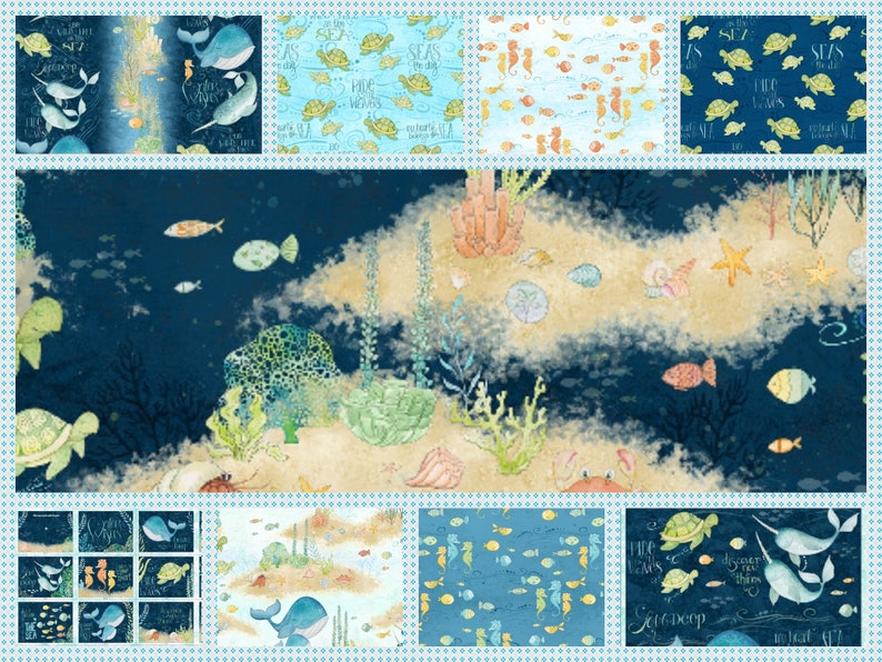 Water Wishes 9 Piece Collection Wilmington Prints Cotton Quilt Fabrics Sewing Quilting Material-Choose Your Cut