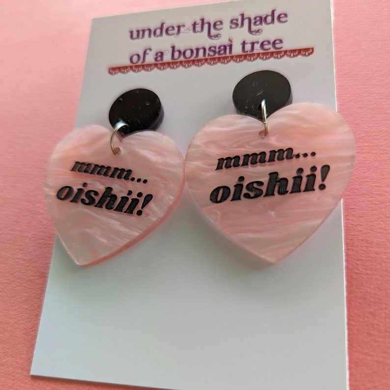mmm oishii statement earrings, cute kawaii pink heart image 6