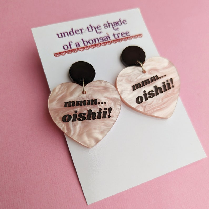 mmm oishii statement earrings, cute kawaii pink heart image 7