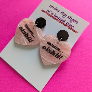 mmm oishii statement earrings, cute kawaii pink heart image 5