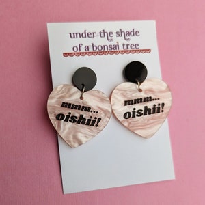 mmm oishii statement earrings, cute kawaii pink heart image 3