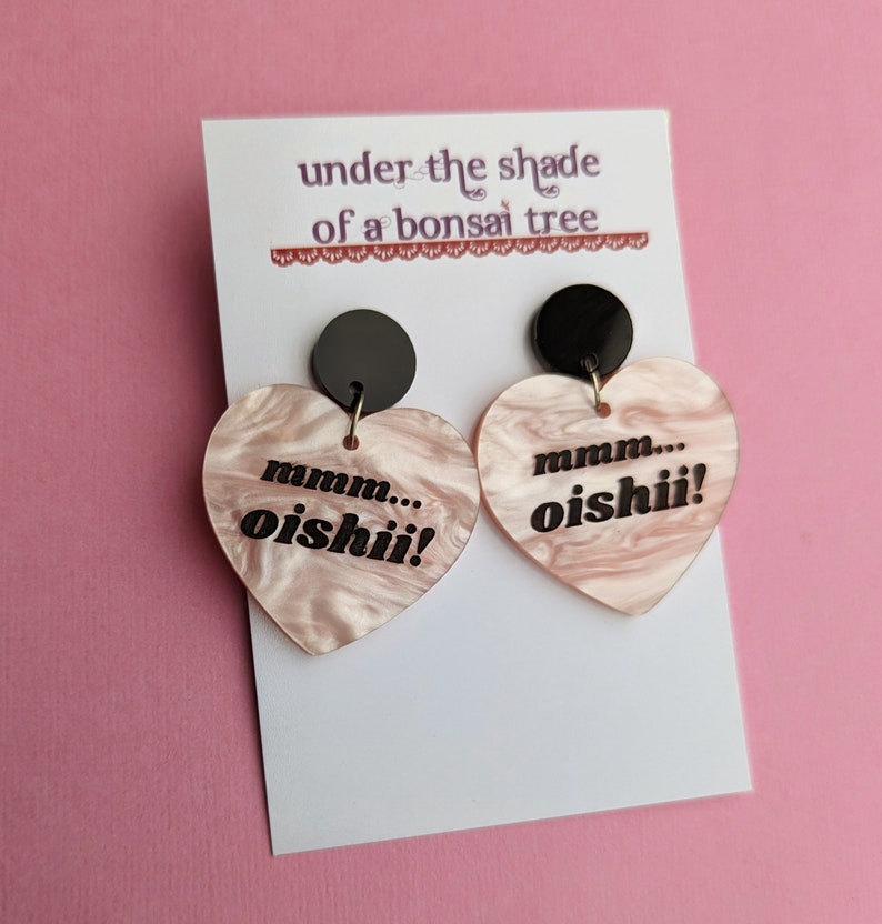 mmm oishii statement earrings, cute kawaii pink heart image 3