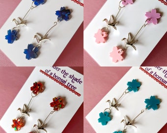 Silver Origami Crane & Sakura Earrings, 4 available colourways