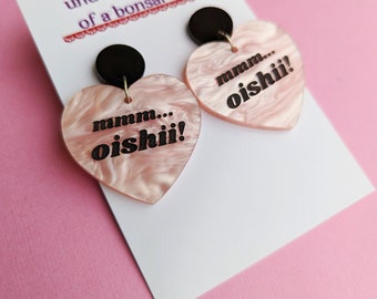 mmm - oishii! statement earrings, cute kawaii pink heart