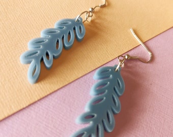 Dusty Blue Leaf dangly statement earrings