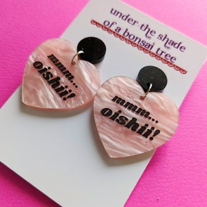 mmm oishii statement earrings, cute kawaii pink heart image 2