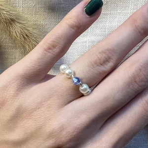 Pearl ring "blue crystal" silver blue white