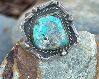 Vintage Navajo Turquoise and Sterling Silver Ring, Size 11