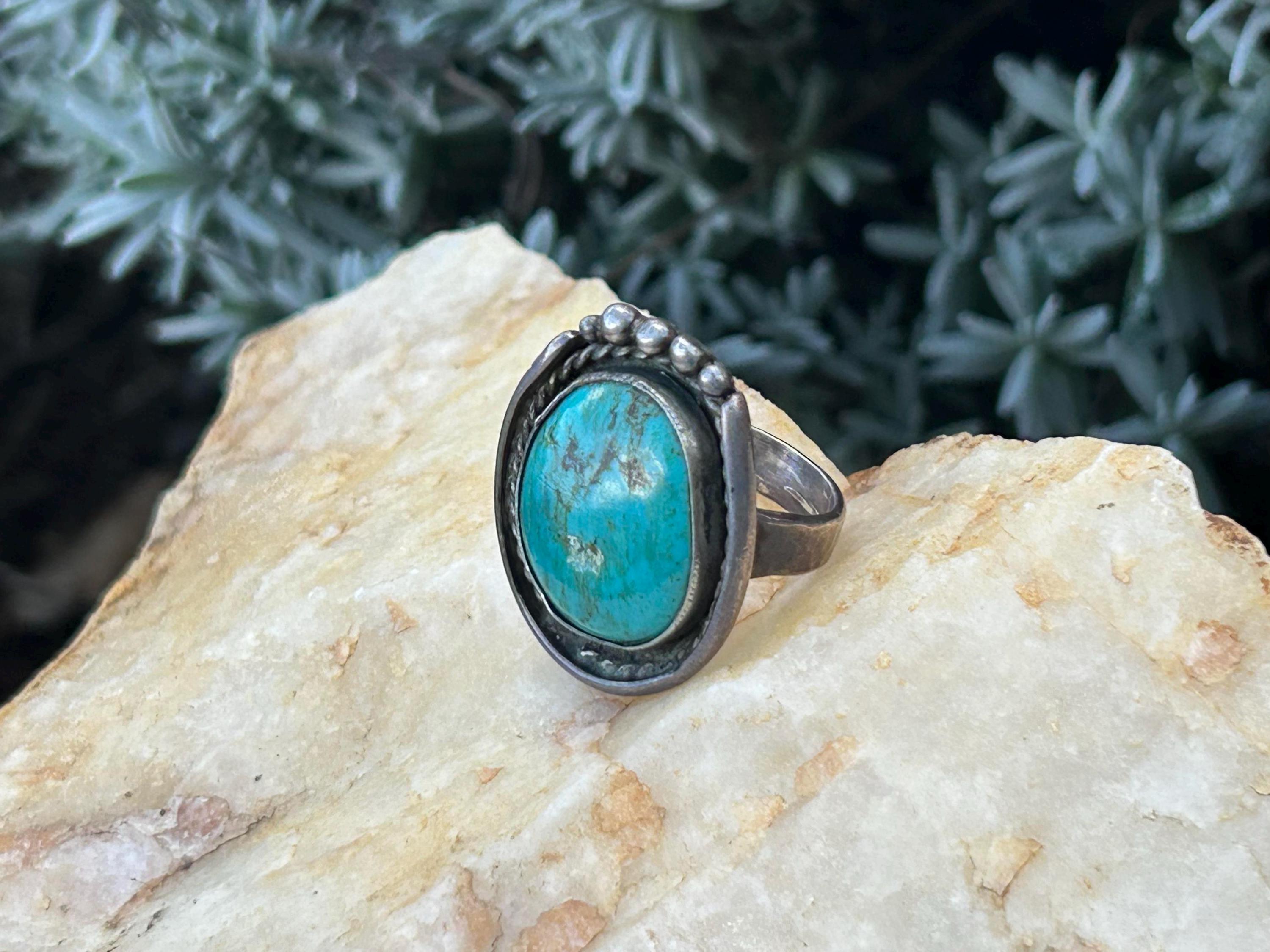 Turquoise and Sterling Silver Vintage Navajo Ring, Size 8.5 - Etsy