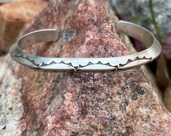 Vintage Navajo Silver Carinated Stamped Cuff Bracelet 1960s
