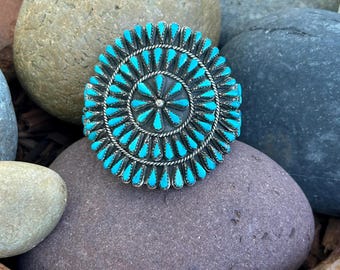 1960s Old Pawn Becenti Navajo Cluster Sterling Silver Turquoise Cuff Bracelet