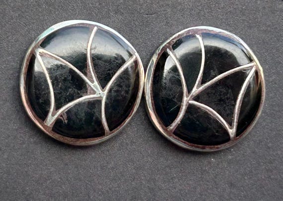 Zuni Vintage Sterling Silver Onyx Earrings, Ediso… - image 5