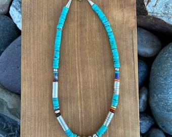 Gargantilla vintage navajo de Tommy Singer en plata de ley y múltiples piedras, 40,6 cm