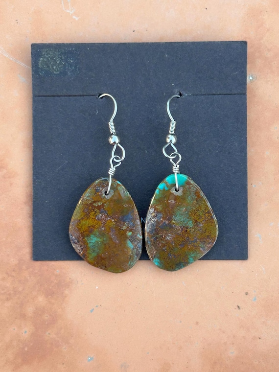 Vintage Native American Slab Turquoise Earrings