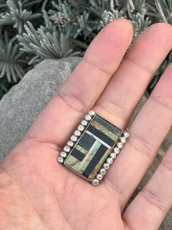 Native American Vintage Turquoise Mosaic Patchwor… - image 9