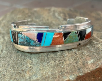 Chester Benally Navajo Inlay Multi-stone and Sterling Silver