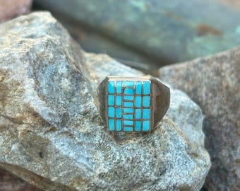 Zuni Ring Sterling Silver and Inlay Turquoise Sheldon and Nancy Westika Size 11