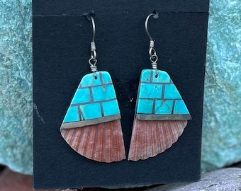Pendientes vintage de turquesa de Santo Domingo y concha de ostra espinosa, de origen nativo americano.