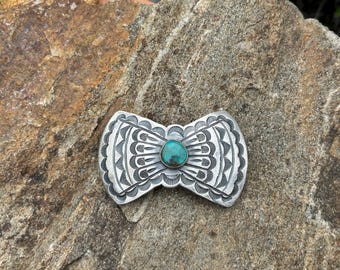 Vintage Navajo Barrette Sterling Silver Turquoise Signed Mary Cayatineto