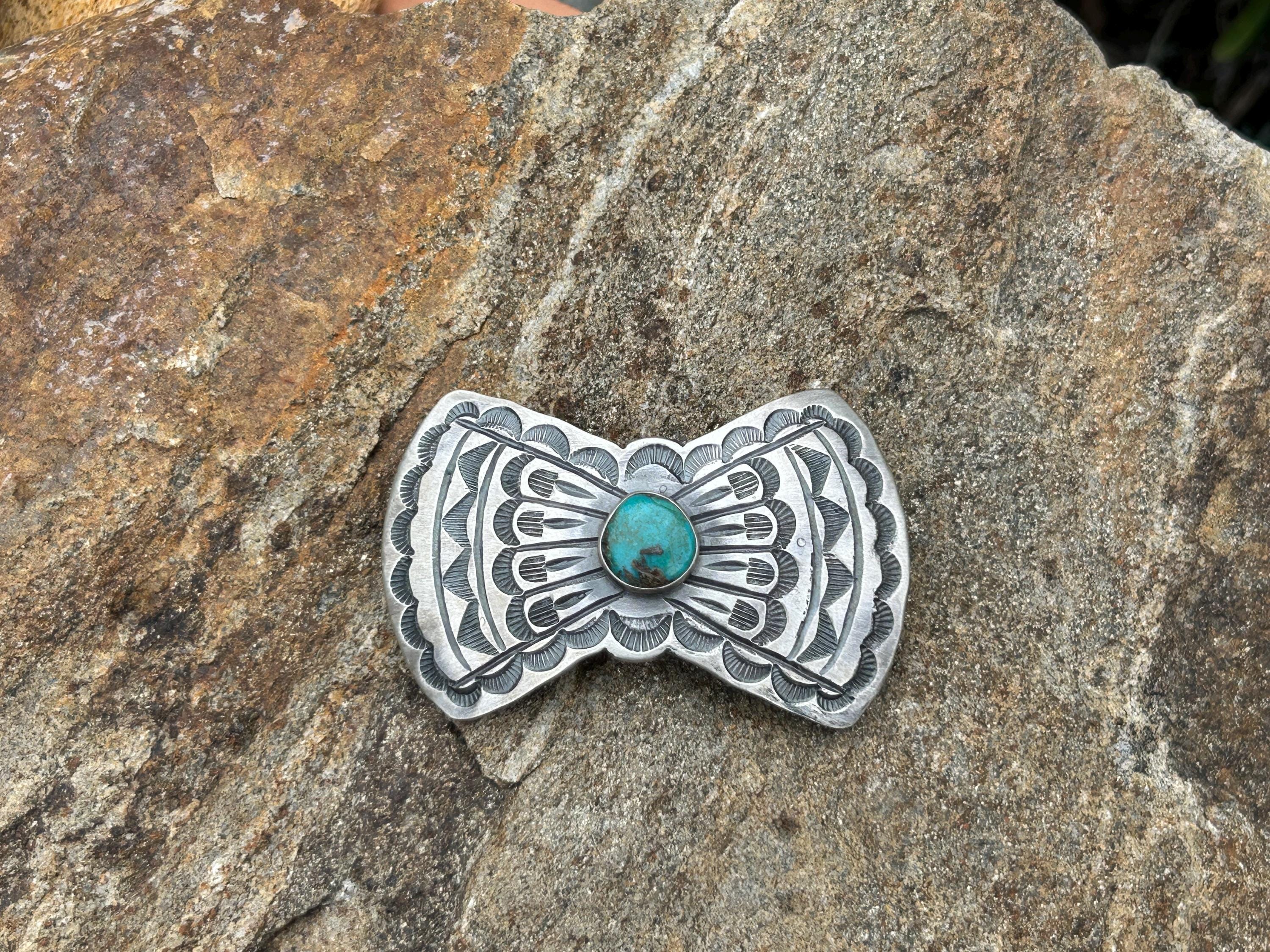 Vintage Faux Turquoise Shell Hair Barrette Made In France Item #1000R- Navajo 4 main image 2