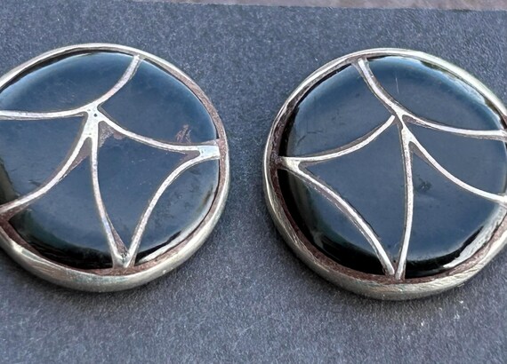 Zuni Vintage Sterling Silver Onyx Earrings, Ediso… - image 6