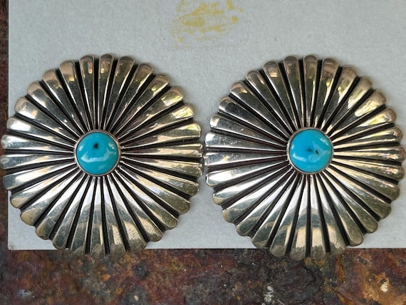 Genuine Turquoise Sterling Earrings - Native Amer… - image 1