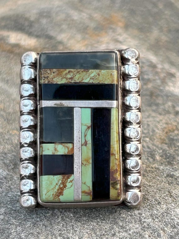 Native American Vintage Turquoise Mosaic Patchwor… - image 2
