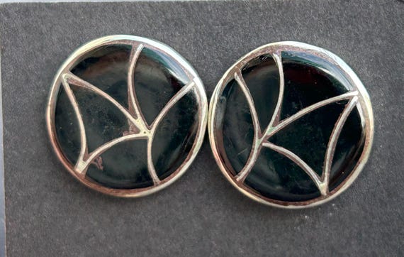 Zuni Vintage Sterling Silver Onyx Earrings, Ediso… - image 4