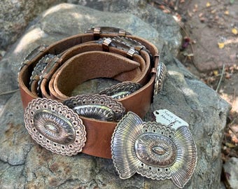 Vintage Navajo Concho Belt Sterling Silver and Brown Leather by Susie Lee