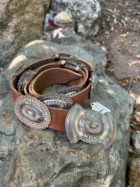 Vintage Navajo Concho Belt Sterling Silver and Brown Leather by Susie Lee