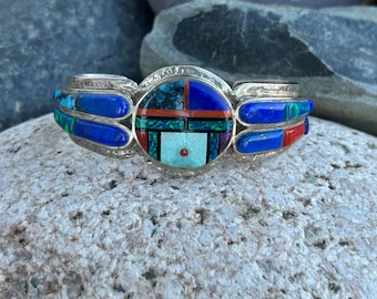 Chester Benally Navajo Inlay Multi-stone and Sterling Silver