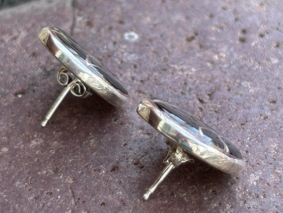 Zuni Vintage Sterling Silver Onyx Earrings, Ediso… - image 10
