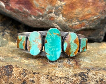 Vintage Royston Turquoise Sterling Silver Navajo Cuff Bracelet