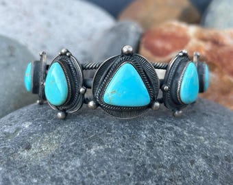Navajo chester benally インレイ 3連ターコイズ バングル Chester Benally Navajo Inlay Multi-stone and Sterling Silver