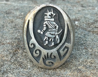 Hopi Vintage Sterling Silver Kachina Joe Josytewa Ring, Size 11