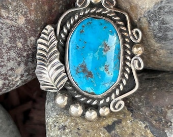 Vintage Turquoise and Sterling Silver Navajo Ring, Size 6.5