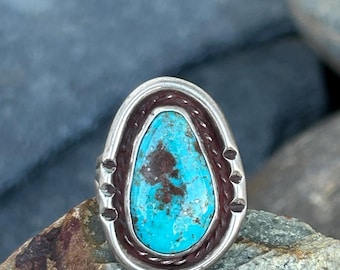 Vintage Turquoise and Sterling Silver Navajo Ring, Size 5.25