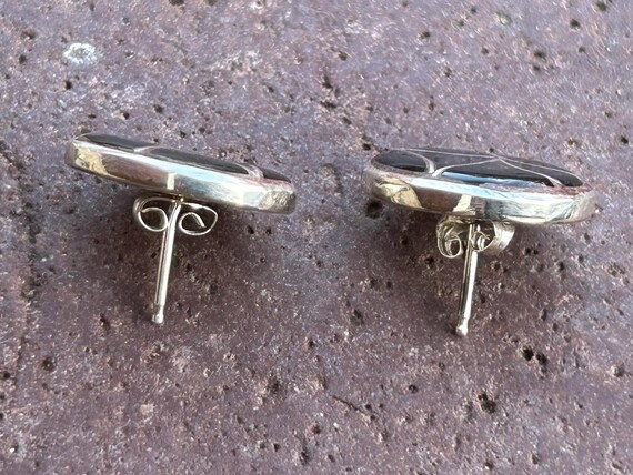 Zuni Vintage Sterling Silver Onyx Earrings, Ediso… - image 9