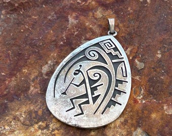 Signed - Manuel Hoyungowa, Hopi. Vintage Sterling Silver Overlay