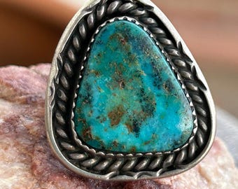 Turquoise and Sterling Silver Navajo Vintage Ring, Size 6.25