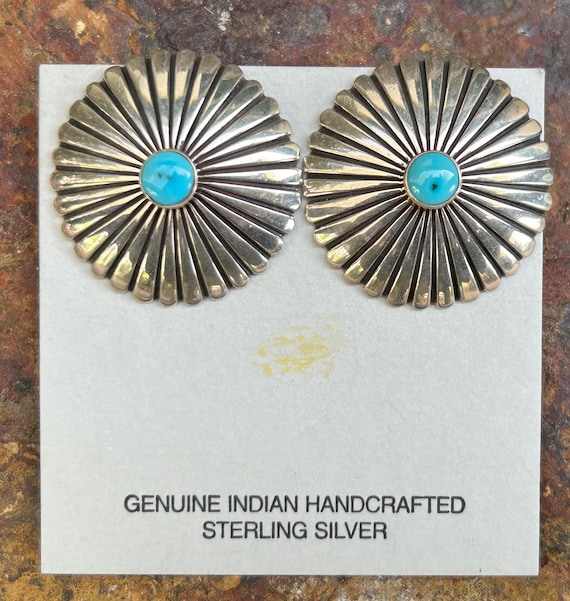 Genuine Turquoise Sterling Earrings - Native Amer… - image 2